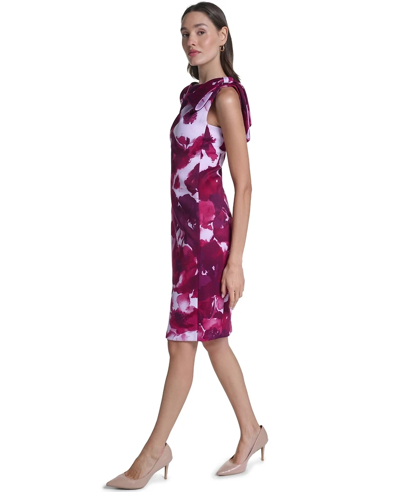 Calvin Klein Women's Floral Boat Neck Shoulder-Bow Dress