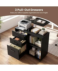 Sugift Mobile 3-Drawer Lateral File Cabinet and Rolling Printer Stand with Open Shelves