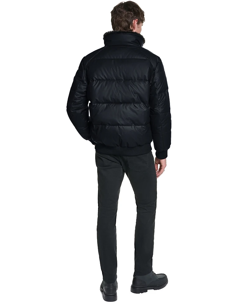 Karl Lagerfeld Paris Men's Sherpa Lined Stand Collar Puffer