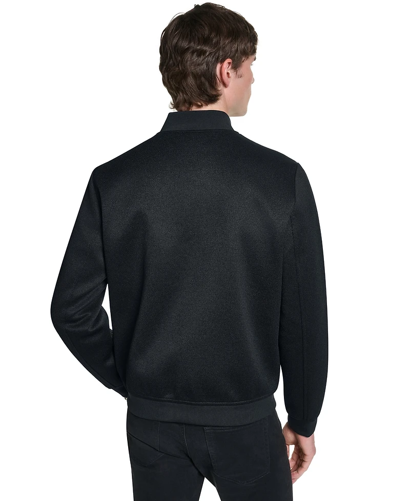 Karl Lagerfeld Men's Textured Varsity Zip Bomber Jacket