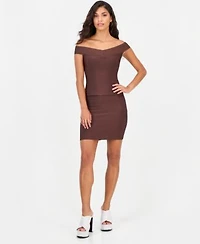 Guess Womens Alexis Off The Shoulder Bandage Fitted Top High Waisted Mini Skirt