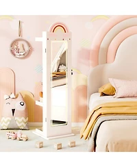 Sugift Kids 3-in-1 Freestanding Jewelry Armoire with Lighted Full-Length Mirror and Rainbow Design