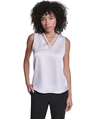 Karl Lagerfeld Paris Women's Satin V-Neck Strappy-Lattice Blouse