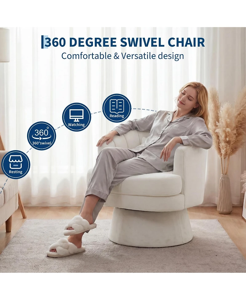 homfan Velvet Swivel Barrel Accent Chair with Lumbar Pillow, Soft Upholstered Armchair for Living Room Cozy 360degree(s) Round Base Reading