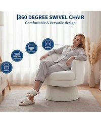 homfan Velvet Swivel Barrel Accent Chair with Lumbar Pillow, Soft Upholstered Armchair for Living Room Cozy 360degree(s) Round Base Reading