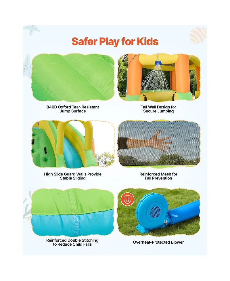 Hikeen Inflatable Bounce House, 13.3 x 11.4 x 8.4 ft Water Slide, Bouncer Castle with Climbing Wall, Double Tall Slides, Splash Pool