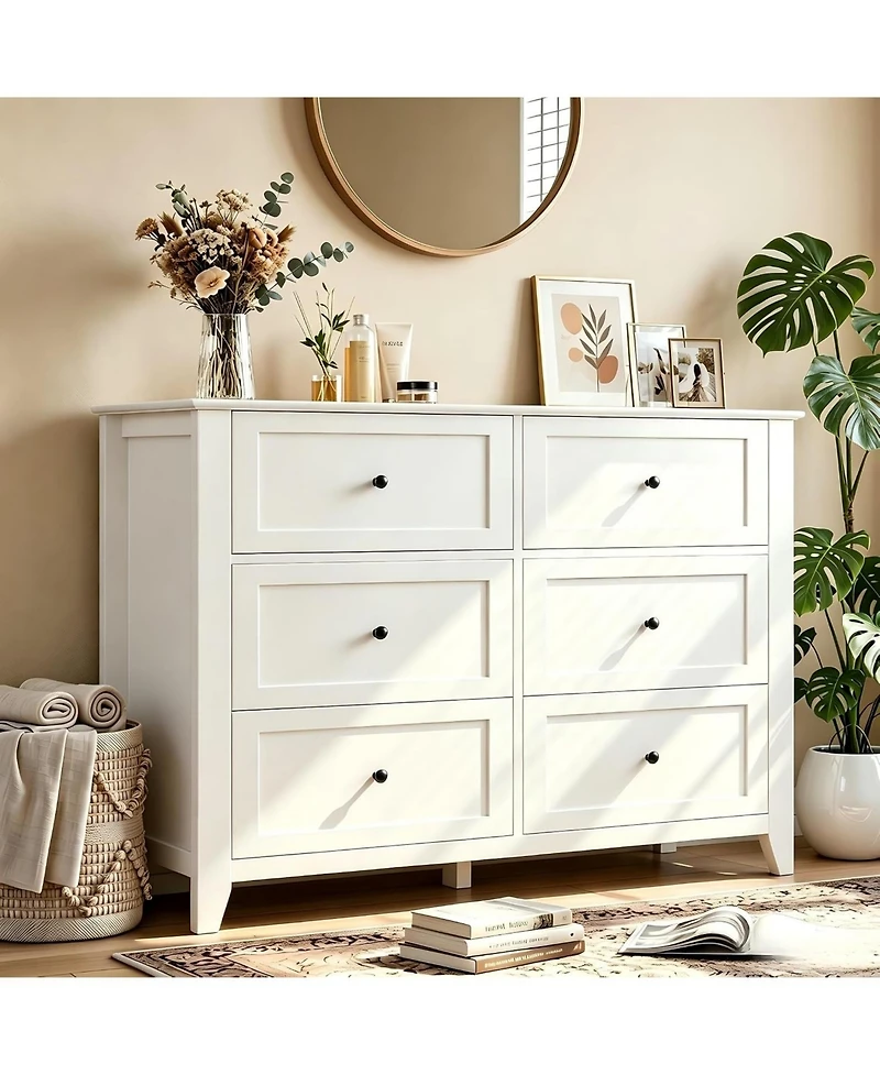 41.7" Wide 6-Drawer Storage Dresser, Modern Lacquered Chest with Deep Drawers, Multi-Purpose Storage Cabinet for Bedrooms, Hallways and Entryways