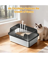 homfan High Sided and Non-Stick Stainless Steel Cat Litter Box, Extra Large, Odor Resistant, Anti-Leak, Easy to Clean, Non-Slip Base for Cat