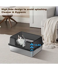 homfan Stainless Steel Litter Box, Extra Large, High Sides, Removable Tray, Non-Slip Mat, Scooper Included, Ideal for Large Cats and Maine Coons