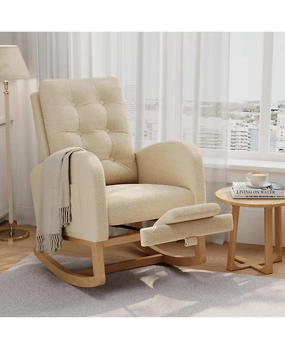 homfan Modern Rocking Chair for Living Room, Comfortable Recliner Rocker with Side Pocket, Soft Linen Upholstered Glider Bedroom, Nursery