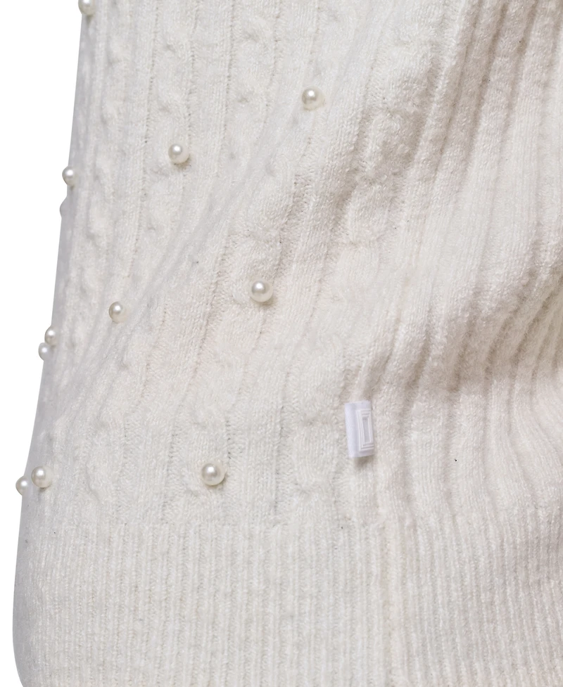 Karl Lagerfeld Paris Petite Cable-Knit Short-Sleeve Embellished Sweater