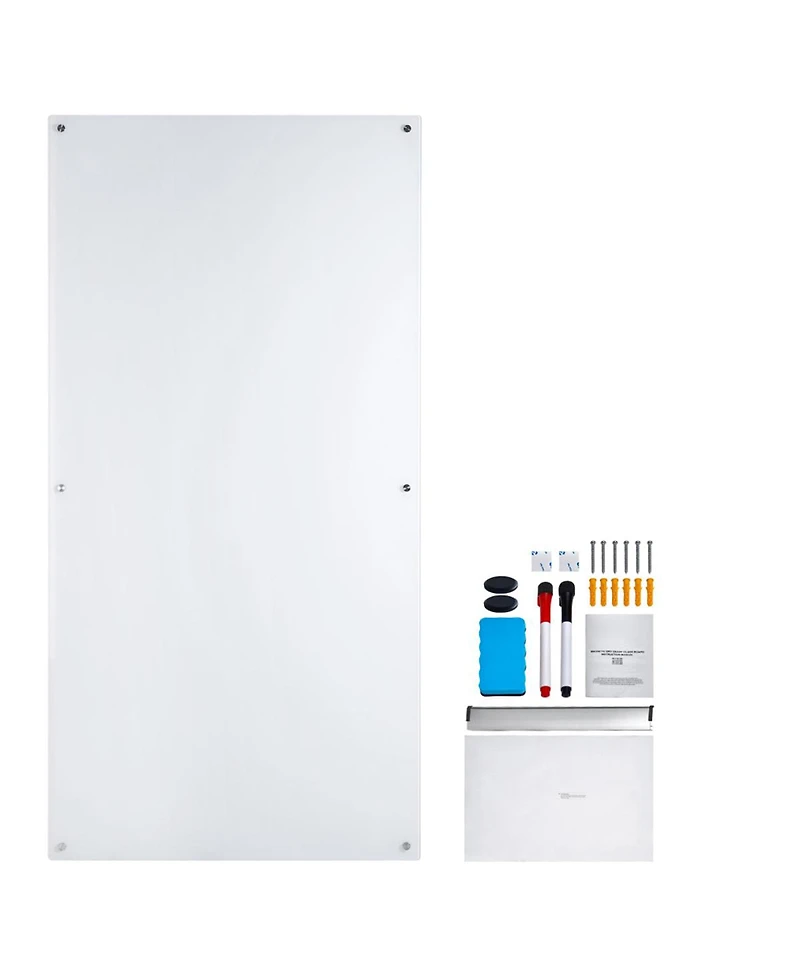 Yobtop Magnetic Glass Whiteboard, Dry Erase Board Wall-Mounted Large White Glassboard Frameless,Marker Tray,Eraser and 2 Markers Included