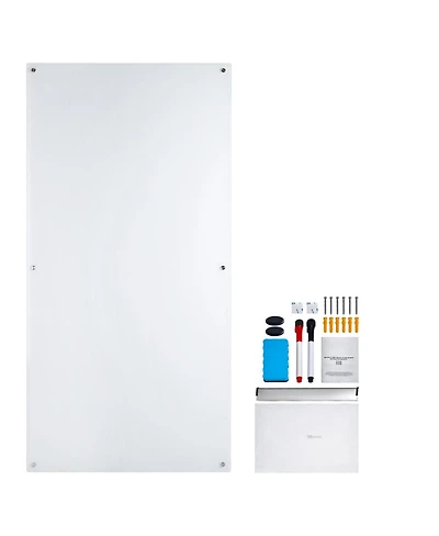 Yobtop Magnetic Glass Whiteboard, Dry Erase Board Wall-Mounted Large White Glassboard Frameless,Marker Tray,Eraser and 2 Markers Included