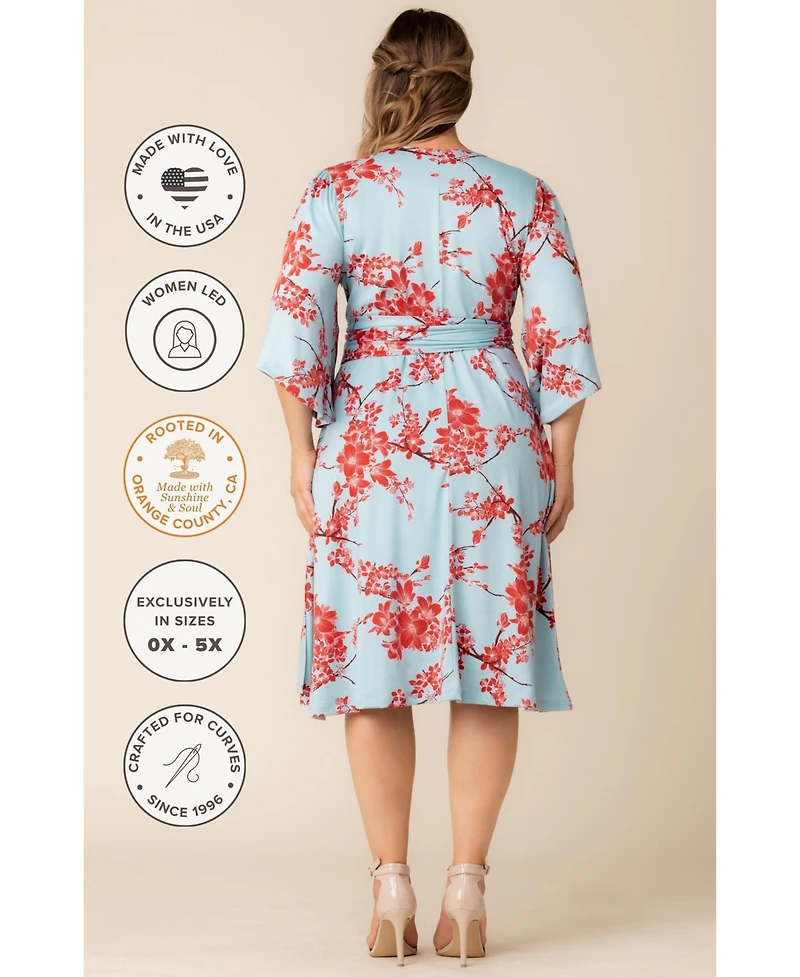 Kiyonna Plus Gemini Wrap Dress with Contrast Lined Sleeves
