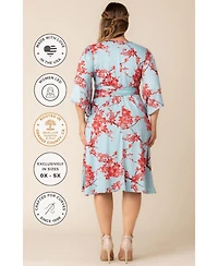 Kiyonna Plus Gemini Wrap Dress with Contrast Lined Sleeves