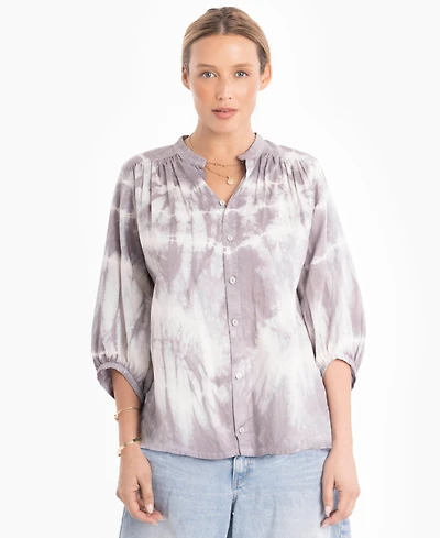 Ocean+Main Women's Tie-Dye Button-Front Peasant Top