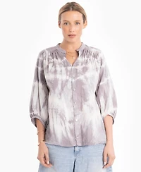 Ocean+Main Women's Tie-Dye Button-Front Peasant Top