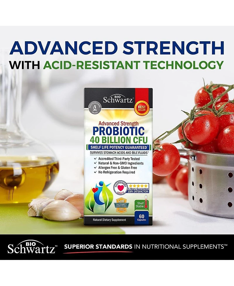BioSchwartz Daily Probiotic Supplement with 40 Billion Cfu, Astragalus and Lactobacillus, 60 Capsules