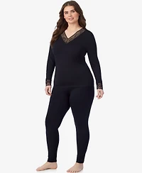 Cuddl Duds Plus Softwear with Stretch Long-Sleeve V-Neck Lace Top