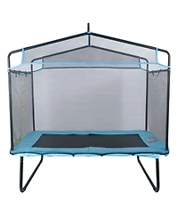 Sugift Kids Indoor Outdoor Trampoline with Safety Enclosure Net Gymnastics Bar Hammock
