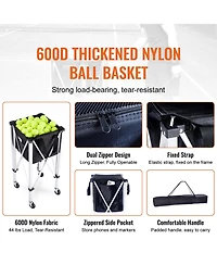 Sugift Foldable Tennis Ball Hopper Holds 150 Tennis Balls Aluminum Alloy Cart with Wheels Carry Bag