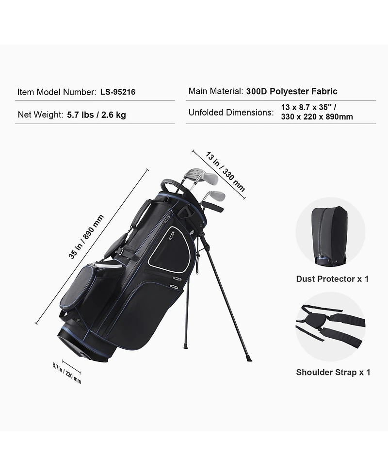 Sugift 14-Way Organizer Divider Top 35in 11 Pocket Golf Cart Bag with Stand Dual Strap Dust Cover