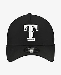 New Era Men's Black Texas Rangers Side Script 9FORTY A-Frame Trucker Adjustable Hat