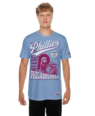 New Era Men's Light Blue Philadelphia Phillies Oversized Throwback Distressed T-Shirt