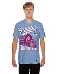 New Era Men's Light Blue Philadelphia Phillies Oversized Throwback Distressed T-Shirt