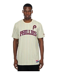 New Era Men's Cream Philadelphia Phillies Throwback Meshback Pinstripe T-Shirt