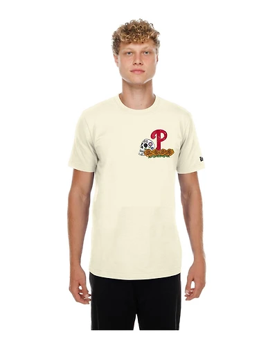 New Era Men's Natural Philadelphia Phillies Dia de los Muertos Sugar Skull T-Shirt