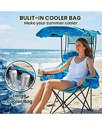 Mooncool Beach Chair with Canopy Shade Portable Folding Camping Cooler Bag and Cup Holder