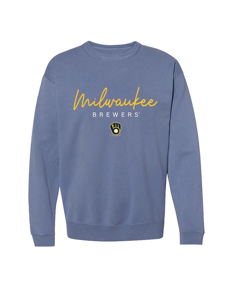 Soft As A Grape Women's Milwaukee Brewers Pigment-Dye Relaxed-Fit Long-Sleeve Crewneck Sweatshirt