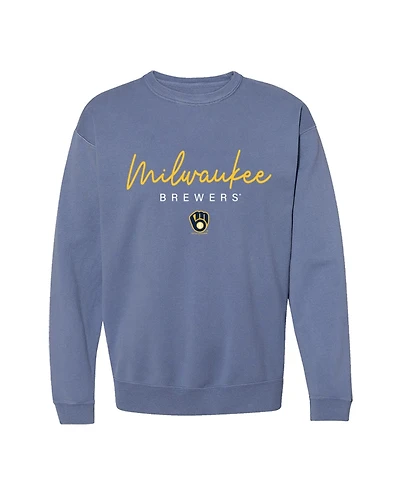 Soft As A Grape Women's Milwaukee Brewers Pigment-Dye Relaxed-Fit Long-Sleeve Crewneck Sweatshirt