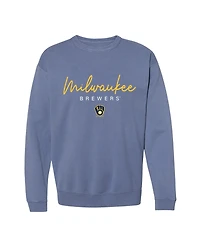 Soft As A Grape Women's Milwaukee Brewers Pigment-Dye Relaxed-Fit Long-Sleeve Crewneck Sweatshirt