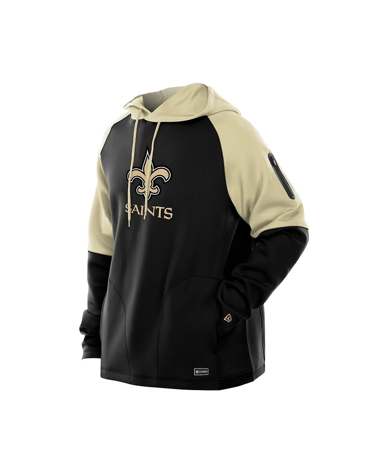 New Era Men's Black Orleans Saints Combine Authentic Color Block Raglan Pullover Hoodie