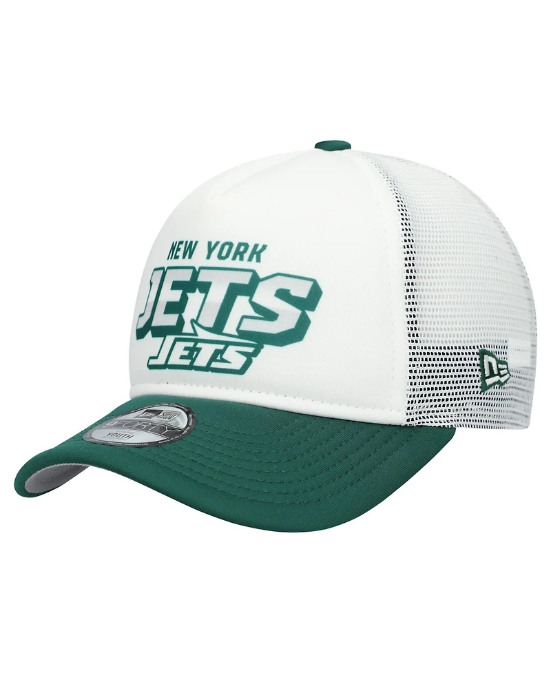 New Era Big Boys and Girls White/Green New York Jets Streak 9FORTY A-Frame Adjustable Hat