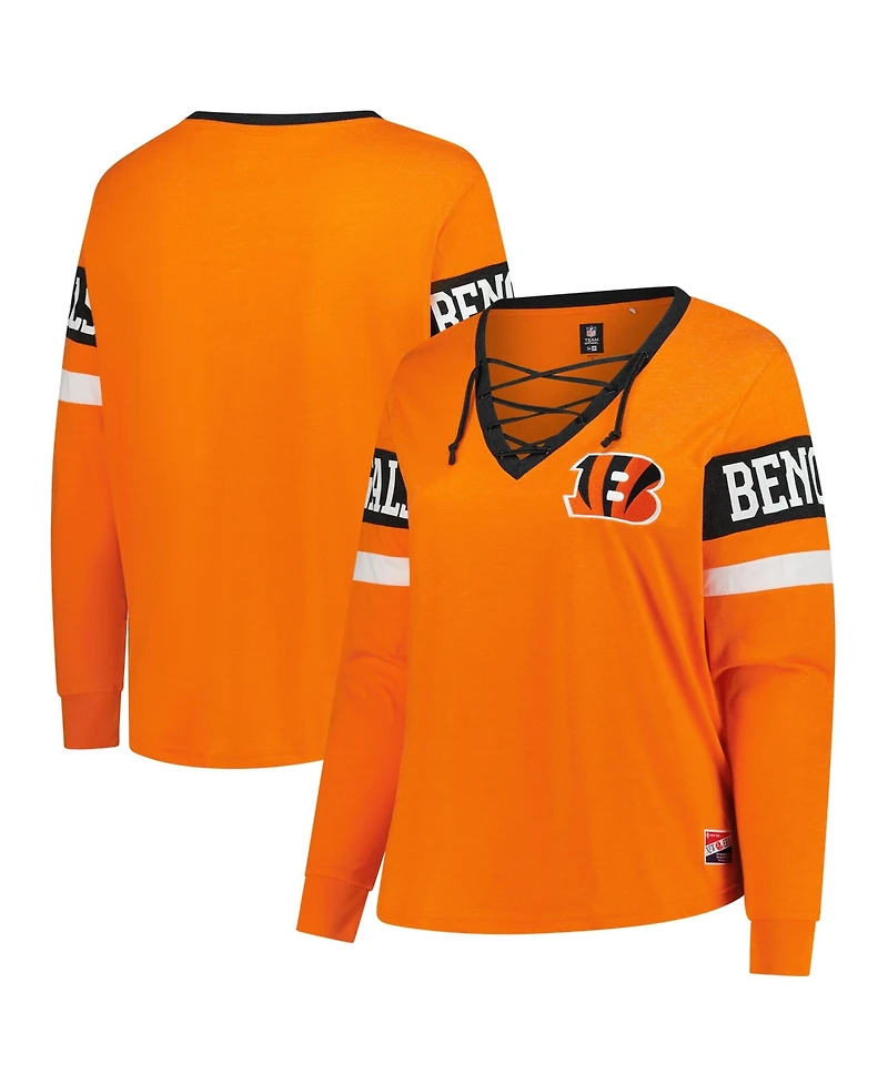 New Era Women's Plus Cincinnati Bengals Long-Sleeve Lace-Up Cotton-Blend T-Shirt