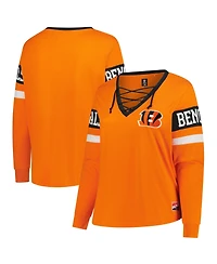New Era Women's Plus Cincinnati Bengals Long-Sleeve Lace-Up Cotton-Blend T-Shirt
