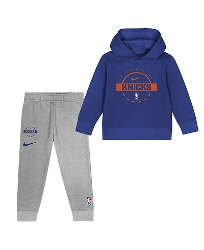 Nike Baby Boys and Girls Blue New York Knicks Two-Piece Team Logo Club Fleece Hoodie Sweatpants Set