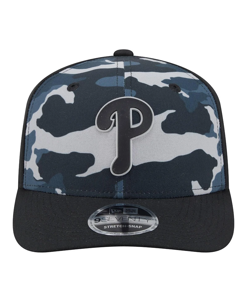 New Era Men's Black Philadelphia Phillies Tonal Camo 9SEVENTY Stretch-Snap Hat