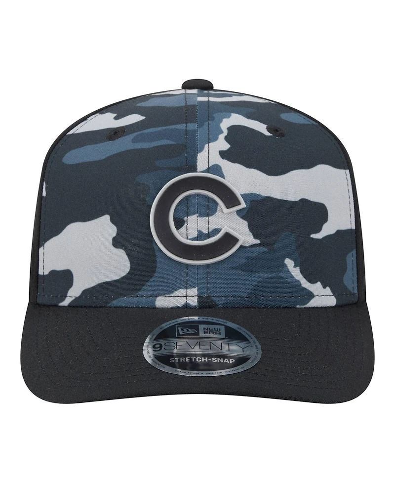New Era Men's Black Chicago Cubs Tonal Camo 9SEVENTY Stretch-Snap Hat