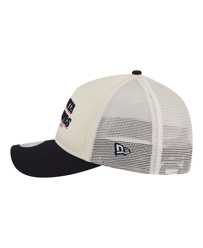 New Era Women's Light Beige/Navy Atlanta Braves Retro 9FORTY M-Crown A-Frame Trucker Adjustable Hat