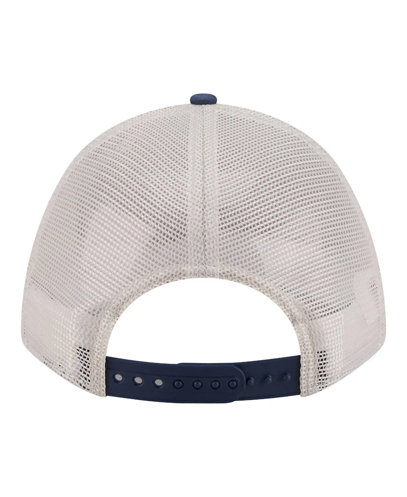 New Era Men's Light Beige/Navy Boston Red Sox Frayed M-Crown A-Frame 9FORTY Trucker Adjustable Hat