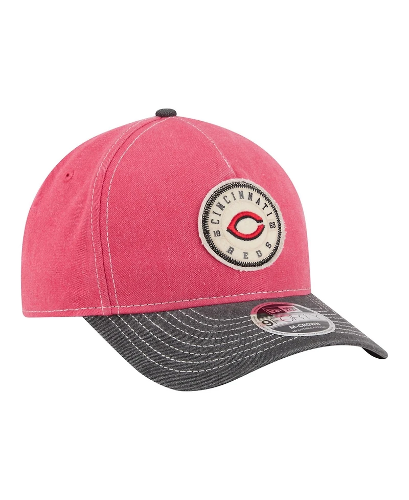 New Era Men's Red/Black Cincinnati Reds Felt M-Crown 9FORTY Adjustable Hat