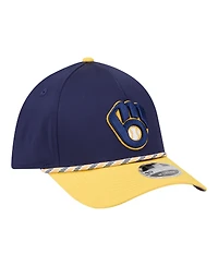 New Era Men's Navy/Gold Milwaukee Brewers Rope M-Crown A-Frame 39THIRTY Flex Hat
