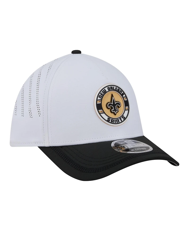 New Era Men's White/Black Orleans Saints Patch 39THIRTY A-Frame M-Crown Perforated Flex Hat