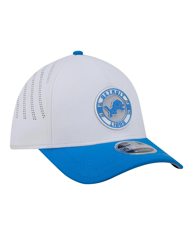 New Era Men's White/Blue Detroit Lions Patch 39THIRTY A-Frame M-Crown Perforated Flex Hat
