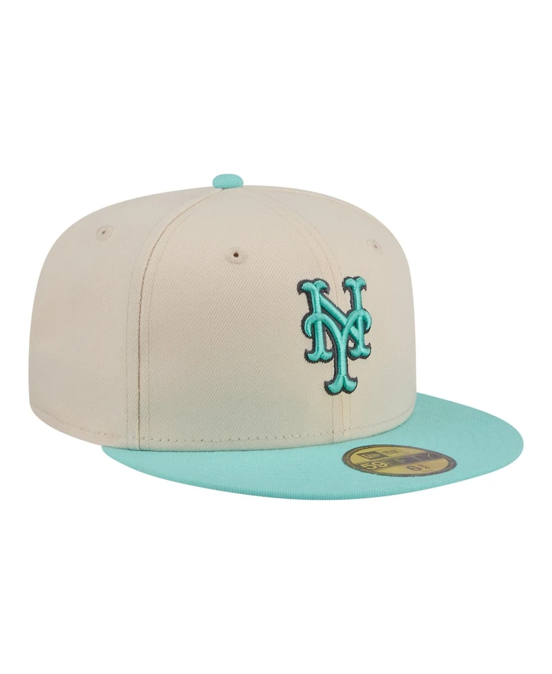 New Era Men's Light Beige/Turquoise York Mets Two-Tone Color Pack 59FIFTY Fitted Hat