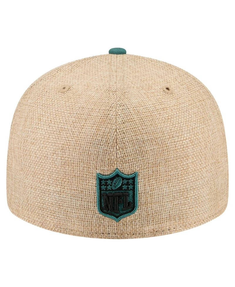 New Era Men's Natural/Midnight Green Philadelphia Eagles Pre-Curved Twine 59FIFTY Fitted Hat